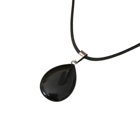 ⭐️ 5 for $25 Natural Stone Water Droplet Pendant Necklace on a Black Cord - Picture 2 of 9